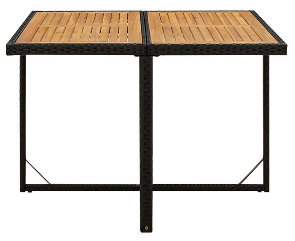 Fekete polyrattan és tömör akácfa kerti asztal 109x107x74 cm
