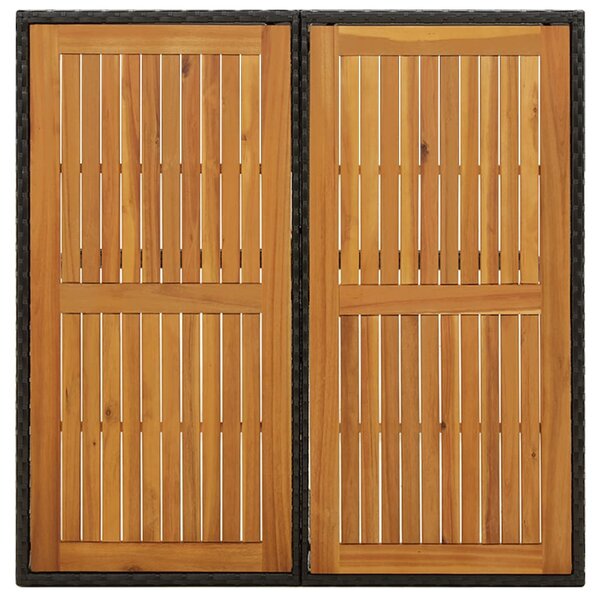 Fekete polyrattan és tömör akácfa kerti asztal 109x107x74 cm