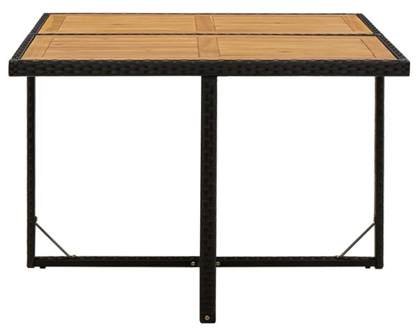 Fekete polyrattan és tömör akácfa kerti asztal 109x107x74 cm