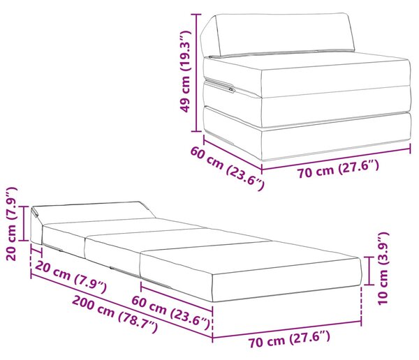 VidaXL Összecsukható kanapéágy Kék 200 x 70 x 10 cm Bársony
