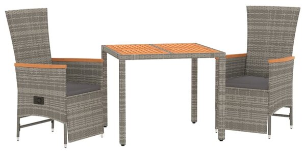 3 részes szürke polyrattan kerti étkezőgarnitúra párnával