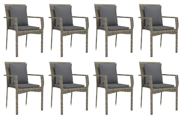 9 részes szürke polyrattan kerti étkezőgarnitúra párnával