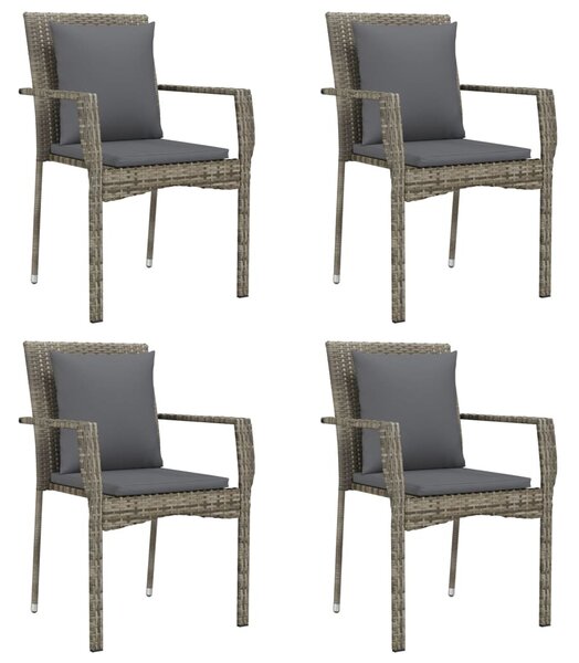 5 részes fekete és szürke polyrattan kerti étkezőszett párnával