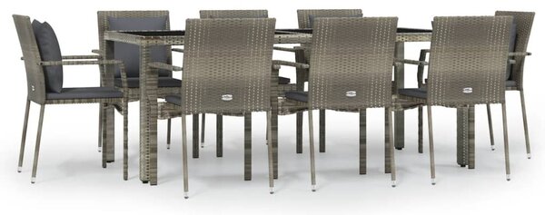 9 részes szürke polyrattan kerti étkezőgarnitúra párnával