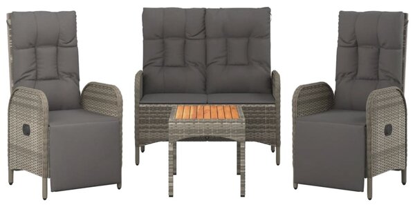 4 részes szürke polyrattan kerti étkezőszett párnával