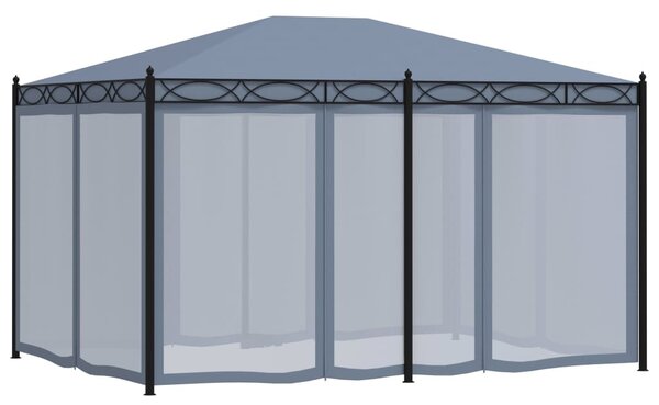 Antracitszürke acélpavilon szúnyoghálóval 3 x 4 m