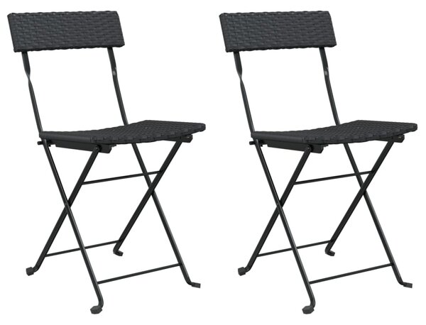 2 db fekete polyrattan összecsukható bisztrószék
