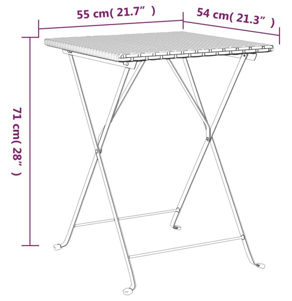 VidaXL szürke összecsukható polyrattan bisztróasztal 55 x 54 x 71 cm