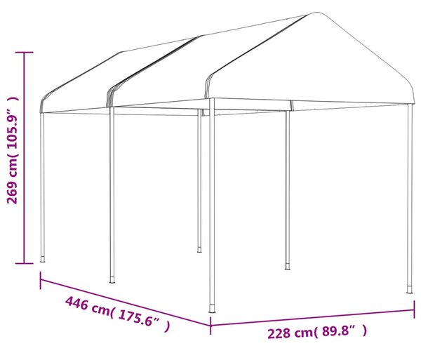 Fehér polietilén pavilon tetővel 4,46 x 2,28 x 2,69 m
