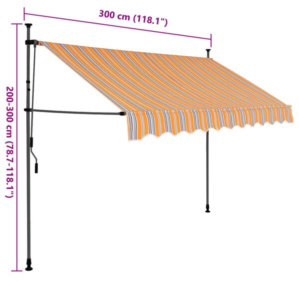 Sárga és kék kézzel kihúzható LED-es napellenző 300 cm