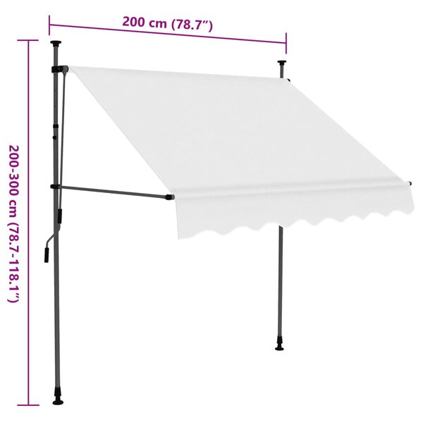 Krémszínű kézzel kihúzható LED-es napellenző 200 cm
