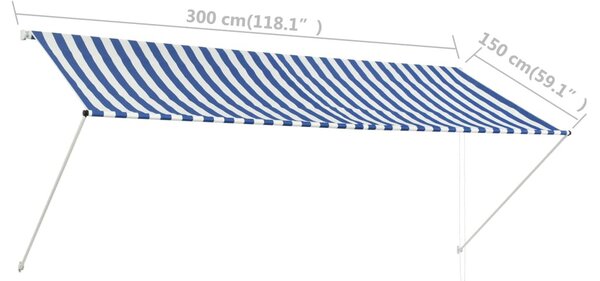 Feltekerhető kék és fehér napellenző 300 x 150 cm