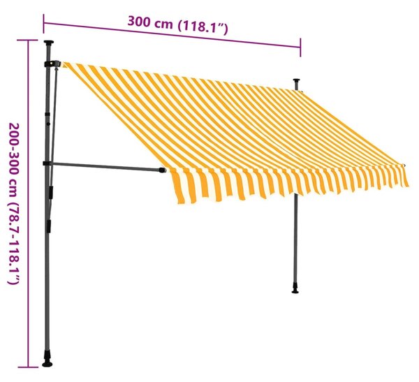 Fehér-narancssárga kézzel kihúzható LED-es napellenző 300 cm