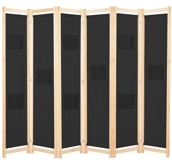 Fekete 6-paneles szövetparaván 240 x 170 x 4 cm