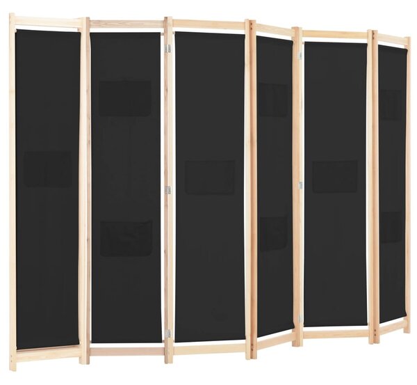 Fekete 6-paneles szövetparaván 240 x 170 x 4 cm