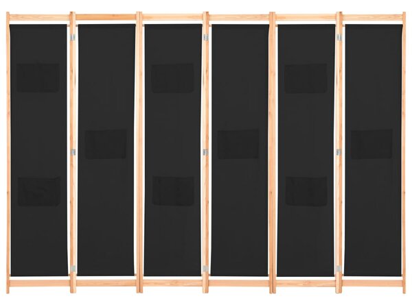 Fekete 6-paneles szövetparaván 240 x 170 x 4 cm