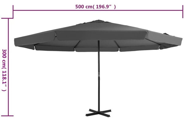 Antracitszürke kültéri napernyő alumíniumrúddal 500 cm