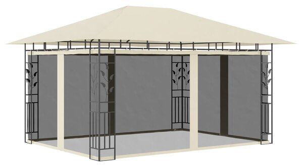 Krémszínű pavilon szúnyoghálóval 4 x 3 x 2,73 m 180 g/m²