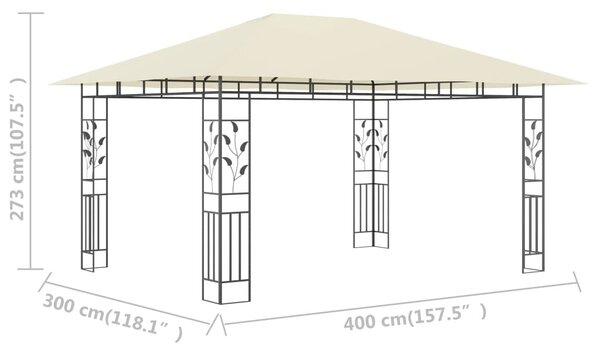 Krémszínű pavilon szúnyoghálóval 4 x 3 x 2,73 m 180 g/m²