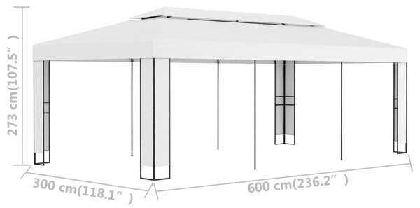 Fehér dupla tetős pavilon 3 x 6 m