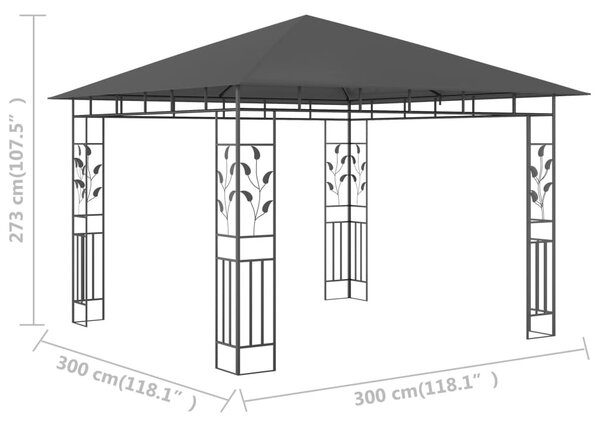 Antracitszürke pavilon szúnyoghálóval 3 x 3 x 2,73 m 180 g/m²
