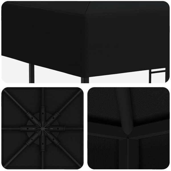 Pavilon 3 x 3 m Fekete Poliészter és acél 190 gsm