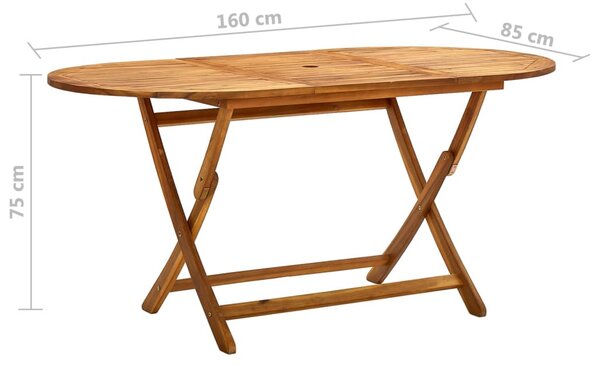 Tömör akácfa összecsukható kerti asztal 160 x 85 x 75 cm