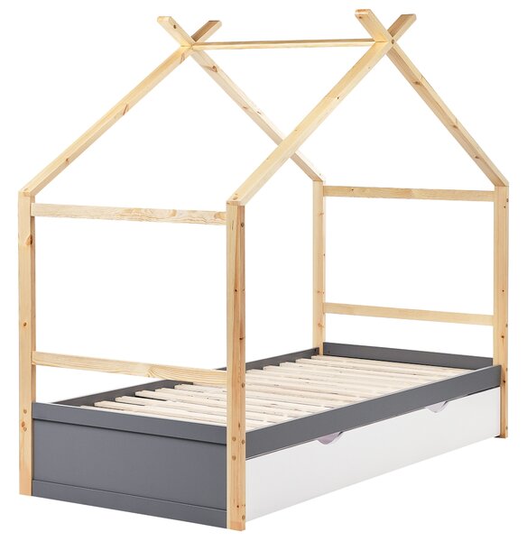 Gyerekágy Ház Fenyő ORGEVAL 90 x 200 cm Ágyneműtartóval Szürke