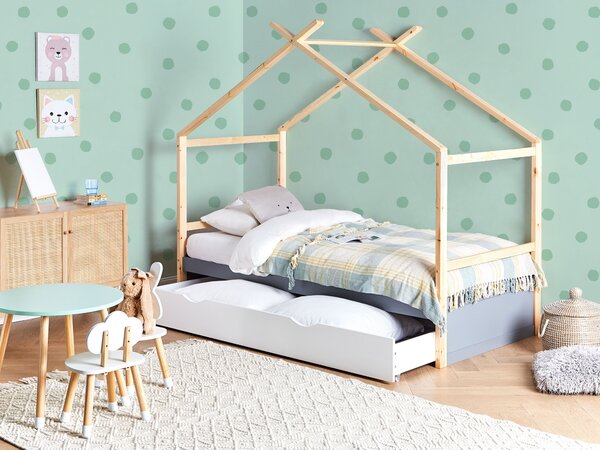 Gyerekágy Ház Fenyő ORGEVAL 90 x 200 cm Ágyneműtartóval Szürke