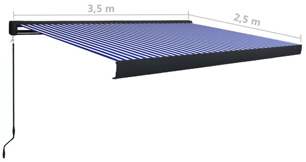 Kék és fehér manuális kazettás napellenző 350 x 250 cm