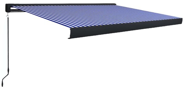 Kék és fehér manuális kazettás napellenző 350 x 250 cm