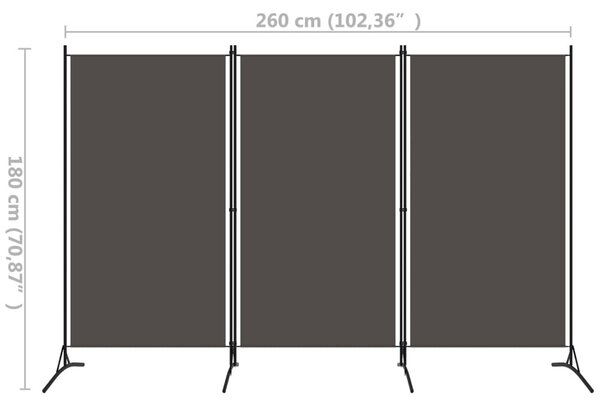 Antracitszürke 3 paneles paraván 260 x 180 cm