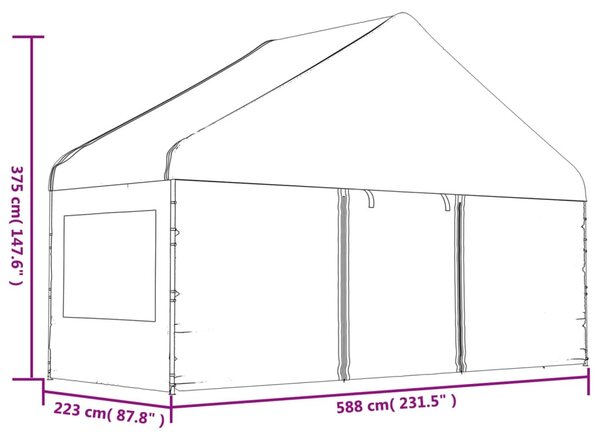 Fehér polietilén pavilon tetővel 17,84 x 5,88 x 3,75 m
