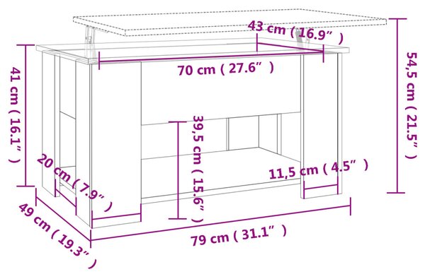 Betonszürke szerelt fa dohányzóasztal 79x49x41 cm