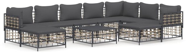 10 részes antracitszürke polyrattan kerti ülőgarnitúra párnával