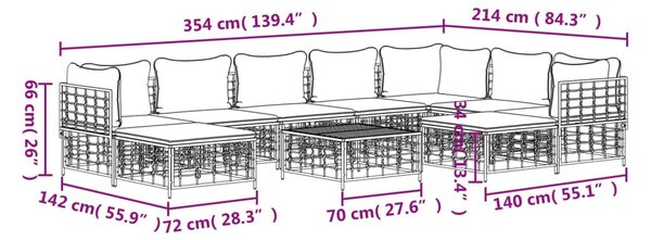 10 részes antracitszürke polyrattan kerti ülőgarnitúra párnával