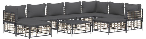 10 részes antracitszürke polyrattan kerti ülőgarnitúra párnával