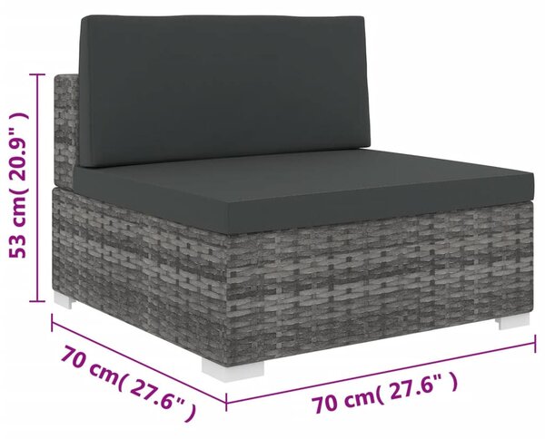 VidaXL szürke moduláris polyrattan középső kanapé párnákkal