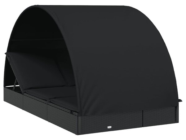 2 személyes fekete polyrattan napágy kerek tetővel 213x118x97cm
