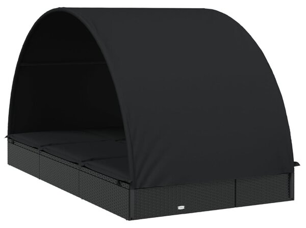2 személyes fekete polyrattan napágy kerek tetővel 213x118x97cm