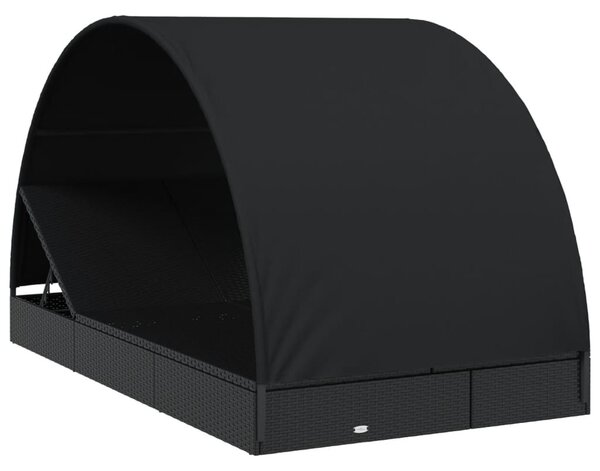 2 személyes fekete polyrattan napágy kerek tetővel 213x118x97cm