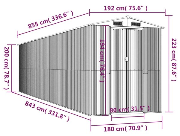 Zöld horganyzott acél kerti fészer 192x855x223 cm