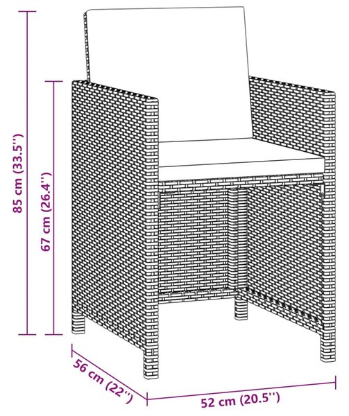 3 részes szürke polyrattan kerti étkezőgarnitúra párnákkal