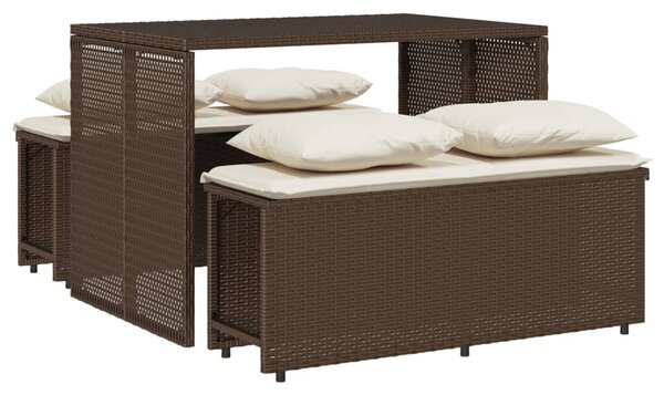 3 részes barna polyrattan kerti étkezőgarnitúra párnával