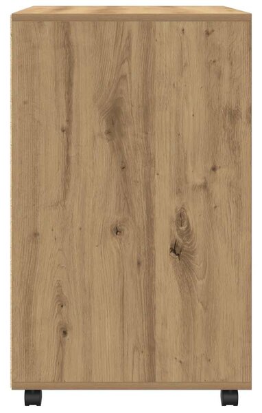 Kézműves tölgy színű szerelt fa görgős szekrény 72x33x42,5 cm