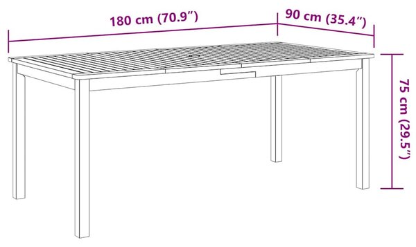 VidaXL 7 részes tömör akácfa kerti étkezőgarnitúra 180x90x75 cm