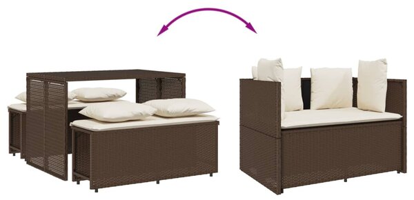 3 részes barna polyrattan kerti étkezőgarnitúra párnával