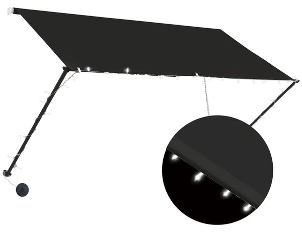 Feltekerhető antracitszürke napellenző LED-del 250 x 150 cm