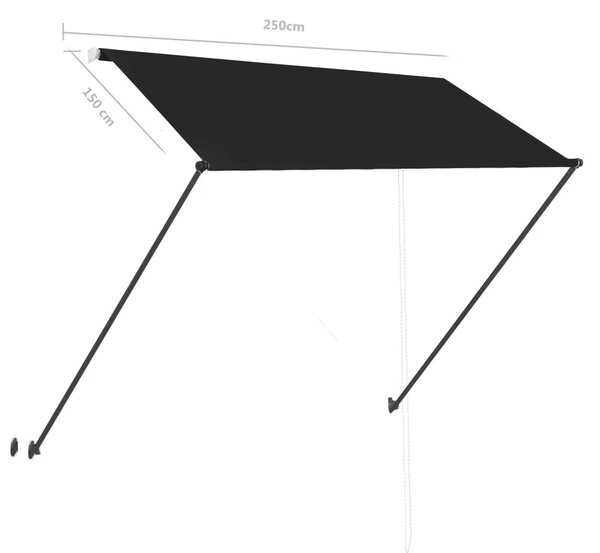 Feltekerhető antracitszürke napellenző LED-del 250 x 150 cm