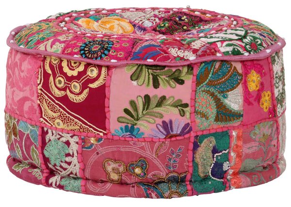 Kézzel készült kerek rózsaszín pamut patchwork puff 40 x 20 cm